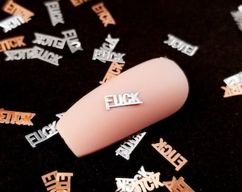 6mm Silver Toned Metal Kawaii Fuck Word Cabochons, Cute Nail Art Cabs, Resin Charms, Curse Word Resin Shaker Embellishments