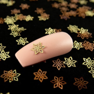 5mm Gold Toned Metal Snowflake Christmas Cabochons, Cute Nail Art Cabs, Winter Holiday Frozen Resin Shaker Embellishments, Snowflake Cabs