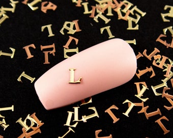 4mm Gold Toned Metal Kawaii L Alphabet Cabochons, Cute Nail Art Cabs, Resin Charms, Letters for Nails, Resin Shaker Embellishments, Words