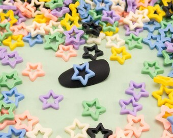 10 9mm Rainbow Mix Resin Open Star Cabochons, Assorted Galaxy Mold Resin Embellishment Shaker Bits, Nail Art Star Cabs, Dollhouse cabs, mini