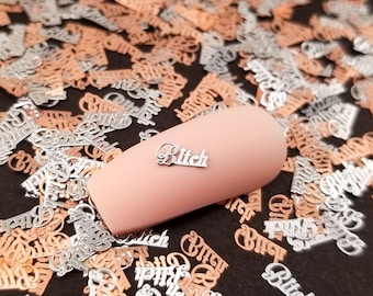 6mm Silver Toned Metal Kawaii Bitch Word Cabochons, Cute Nail Art Cabs, Resin Charms, Bitch Resin Shaker Embellishments