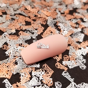 6mm Silver Toned Metal Kawaii Bitch Word Cabochons, Cute Nail Art Cabs, Resin Charms, Bitch Resin Shaker Embellishments image 1