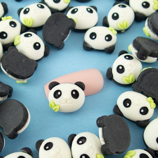 10 Miniature Panda Cabochons, 14mm Resin Animal Cabochon, Shaker Mold Embellishment Bits, Nail Art Decoration, Slime, Dollhouse Animals