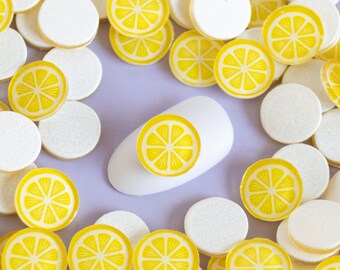 10 Miniature Yellow Lemon Slice Cabochons, 9mm Resin Fruit Cabs, Shaker Filler, Resin Add-in, Nail Charms, Jewelry Slime Dollhouse Fruit