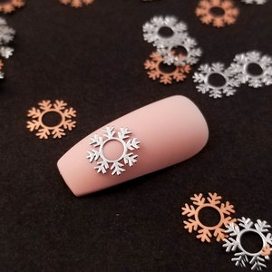 8mm Silver Toned Metal Snowflake Christmas Cabochons, Cute Nail Art Cabs, Charms, Winter Holiday Frozen Resin Shaker Embellishments