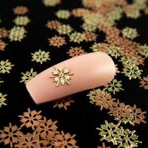 6mm Gold Toned Metal Snowflake Christmas Cabochons, Cute Nail Art Cabs, Winter Holiday Frozen Resin Shaker Embellishments, Snowflake Cabs