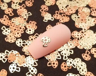 5mm Gold Toned Metal Mushroom Cabochons, Cute Nail Art Cabs, Fungi Charm for Resin, Halloween Spooky Resin Shaker Embellishments