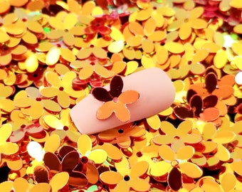 Orange Flower Blossom Iridescent Flower Sequins Glitter, 10mm Resin Supplies Glitter, Resin Mold Embellishment, Slime, Nail Art Glitter