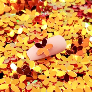 Orange Flower Blossom Iridescent Flower Sequins Glitter, 10mm Resin Supplies Glitter, Resin Mold Embellishment, Slime, Nail Art Glitter