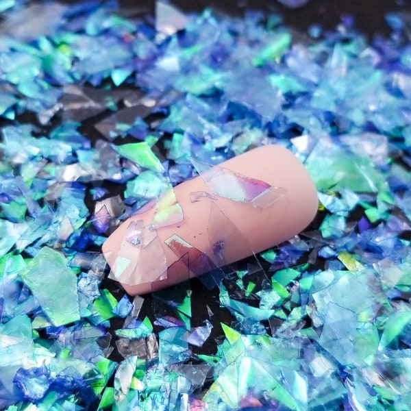 Blue Opal Iridescent Cellophane Shard Glitter, Resin Supplies Kawaii Deco Glitter, Resin Embellishment, Slime Supplies, Nail Art Decoden