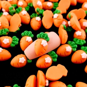 10 Miniature Carrot Cabochons, 14mm Resin Easter Cabochons, Shaker Mold Embellishment Shaker Bits, Nail Decoration, Slime, Dollhouse Food