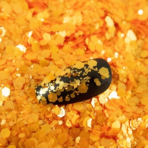 Metallic Pumpkin Orange Hex Mixed Size Glitter, Resin Supplies Kawaii Decoden Glitter, Resin Embellishment, Slime Supplies, Nail Art Decoden