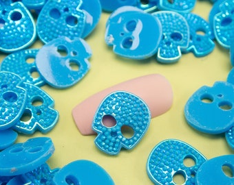 10 Miniature Blue Rhinestone Skull Cabochons, Resin Halloween Cabs, Shaker Mold Embellishment Bits, Nail Art Decoration, Slime, Dollhouse