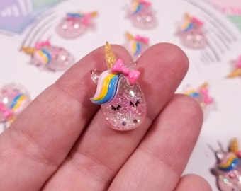 10 Glittery Unicorn Head Flat Back Resin Cabochons, Cell Phone Case Decoration, Jewelry Embellishment, DIY Decoden Crafting, Glitter Cabs