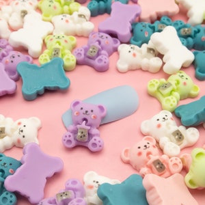 5 cabochons d'ours en peluche Boba pastels assortis, cabochon d'ours en résine 14 mm, embouts pour shaker, breloques nail art, slime bubble tea, taxis de maison de poupée