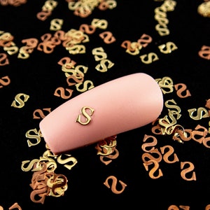 4mm Gold Toned Metal Kawaii S Alphabet Cabochons, Cute Nail Art Cabs, Resin Charms, Letters for Nails, Resin Shaker Embellishments, Words