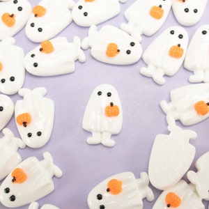5 Miniature White Ghost Trick or Treater Cabochons, 27mm Resin Halloween Cabs, Shaker Embellishments, Halloween Decor, Slime, Doll house cab