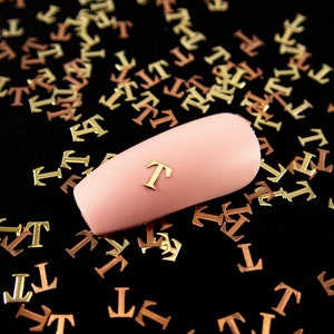 4mm Gold Toned Metal Kawaii T Alphabet Cabochons, Cute Nail Art Cabs, Resin Charms, Letters for Nails, Resin Shaker Embellishments, Words