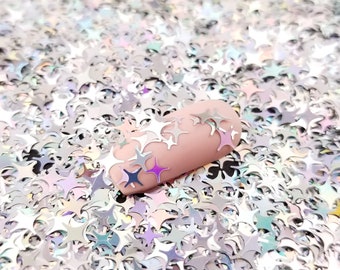 Silver Dream Holographic Star Glitter, 2-5mm Resin Supplies Kawaii Decoden Glitter, Resin Embellishment, Slime Supplies, Nail Art Decoden