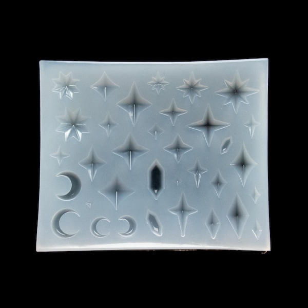 Mixed Star Cabochon Shaker Add-ins Silicone Mold, Resin Casting Mold For UV Resin, Epoxy Nail Art Crafts, Assorted Star Mold, Moon and Gems