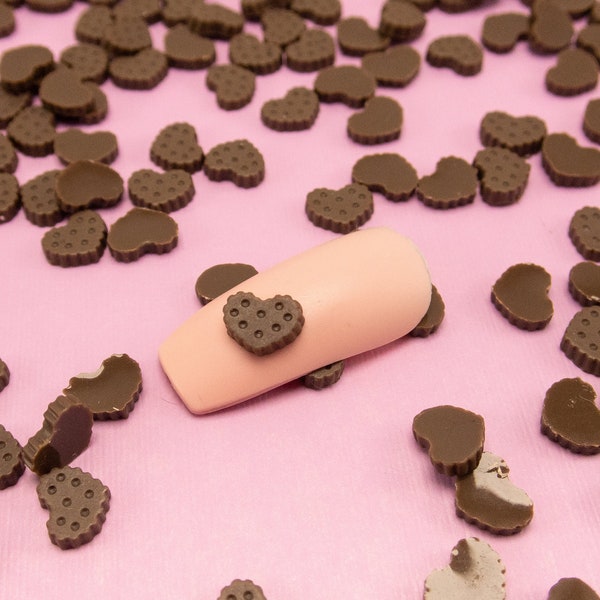 6mm Tiny Chocolate Heart Biscuit Flatback Resin Cabochon, Shaker Mold Embellishment Shaker Bits, Nail Art Candy Cabochons, Candy Nails