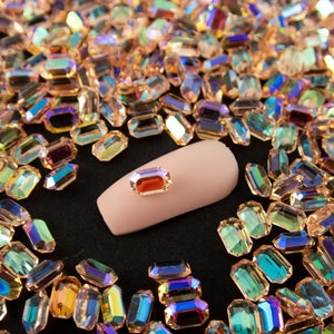 Cabochon en résine à dos pointu, pierre angulaire AB pêche irisée 6 mm, embouts shaker pour embellissements, pierres précieuses pour ongles kawaii, strass en résine