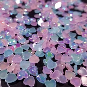 100 6mm AB Jelly Cotton Candy Iridescent Rainbow Heart Rhinestone Flatback Resin Cabochon, Shaker Mold Embellishment Shaker Bits, Pink Blue