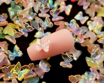25 Assorted 8mm AB Iridescent Resin Butterfly Cabochon, Shaker Mold Embellishment Shaker Bits, Nail Decoration, Miniature Nail Butterfly Cab