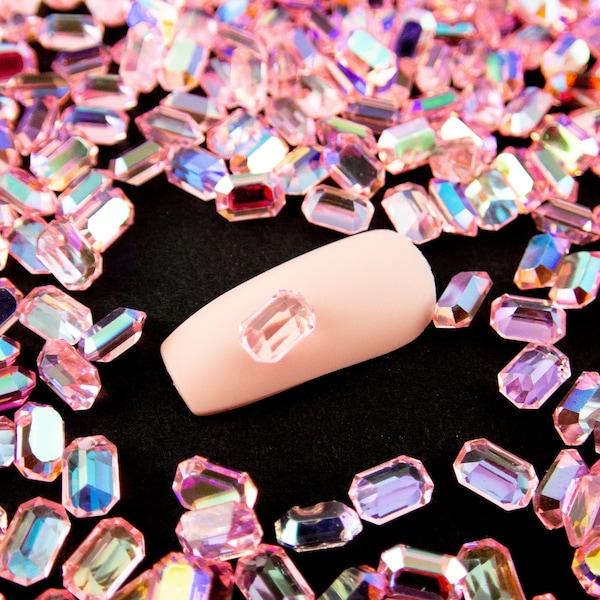 6mm Pink Iridescent AB Baguette Gem Pointed Back Resin Cabochon, Gem Embellishment Shaker Bits, Kawaii Nail Gems, Resin Rhinestone