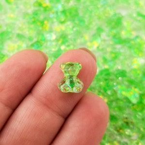 10 Small 10mm Lime Green Glittery Resin Gummy Bear Cabochon, Shaker Mold Embellishment Shaker Bits, Nail Decoration, Miniature Bear Cabs