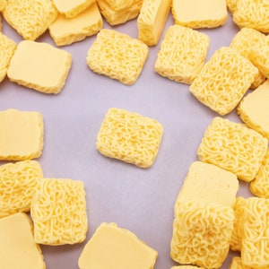 10 Miniature Square Instant Ramen Noodle Cabochons, Resin Pasta Cabochon, Shaker Mold Bits, Polymer Clay Supplies, Slime Doll Food Cabs