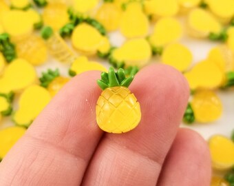 10 Miniature Pineapple Cabochons, 14mm Resin Fruit Cabochon, Shaker Mold Embellishment Shaker Bits, Nail Art Decoration, Slime, Doll Cabs