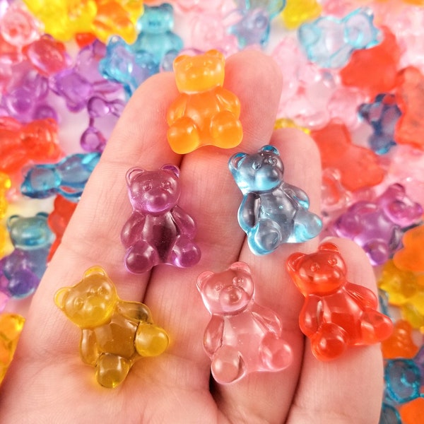 10 Assorted 20mm Resin Gummy Bear Cabochons, Teddy Bear Fake Candy Embellishment Shaker Bits, Resin Candy Cabochons, Miniature Bear Cabs