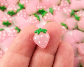10 Miniature Pink Strawberry Cabochons, Resin Fruit Cabochon, Shaker Mold Embellishment Shaker Bits, Nail Art Decoration, Slime Doll Cabs