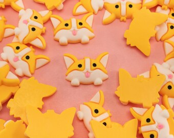 5 Miniature Corgi Dog Cabochons, 24mm Resin Animal, Shaker Mold Embellishment Bits, Diorama Decorations, Slime, Dollhouse Animals