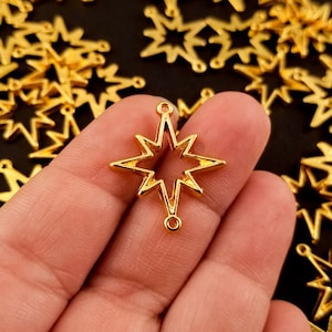 10 Gold Tone Plated 24mm Star Connectors, Starburst Connectors, Open Bezel/Frame for UV Epoxy Resin, Jewelry Findings, Polymer Clay Crafts