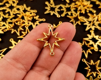 10 Gold Tone Plated 24mm Star Connectors, Starburst Connectors, Open Bezel/Frame for UV Epoxy Resin, Jewelry Findings, Polymer Clay Crafts