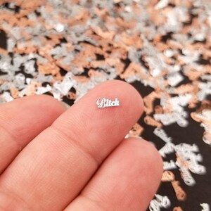 6mm Silver Toned Metal Kawaii Bitch Word Cabochons, Cute Nail Art Cabs, Resin Charms, Bitch Resin Shaker Embellishments image 2