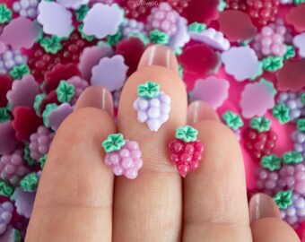 9 Miniature Purple Grape Cabochons, 11mm Resin Fruit Charms