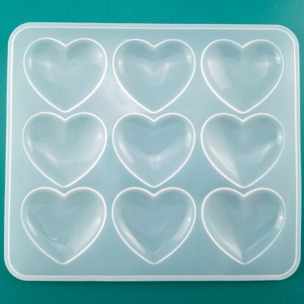 9 Cavity Heart Cabochon Silicone Mold, Soap Mold, Resin Casting Mold UV Resin, Embellishment Epoxy Nail Art Crafts. Heart Cabochon Mold