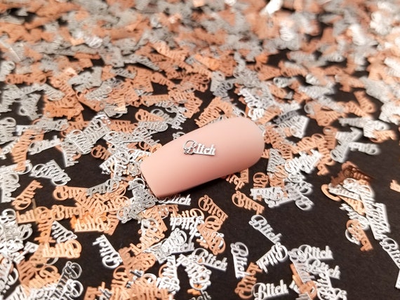6mm Silver Toned Metal Kawaii Bitch Word Cabochons, Cute Nail Art Cabs, Resin Charms, Bitch Resin Shaker Embellishments
