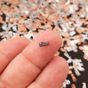 6mm Silver Toned Metal Kawaii Bitch Word Cabochons, Cute Nail Art Cabs, Resin Charms, Bitch Resin Shaker Embellishments image 3