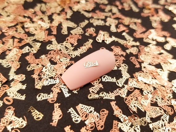6mm Gold Toned Metal Kawaii Bitch Word Cabochons, Cute Nail Art Cabs, Resin Charms, Bitch Resin Shaker Embellishments