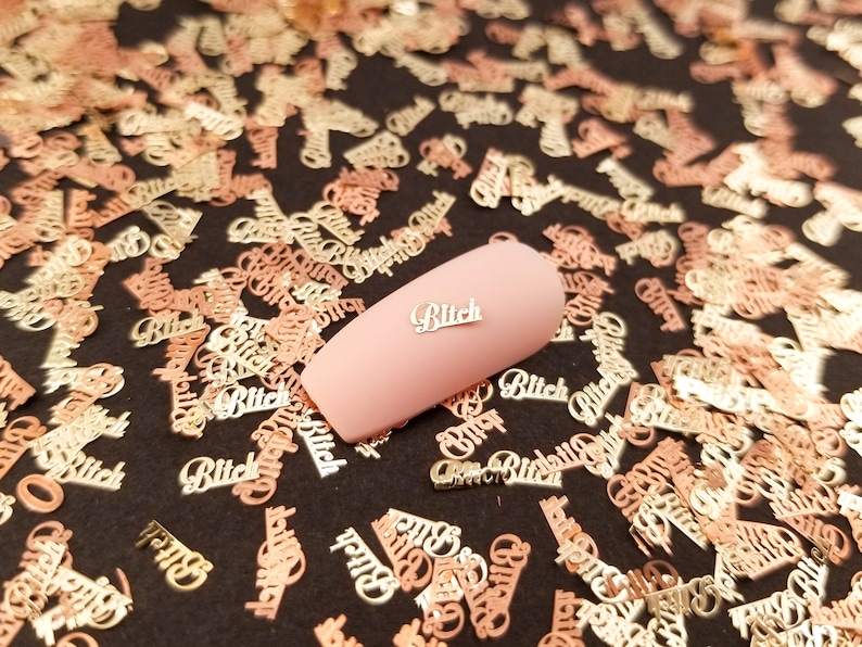 6mm Gold Toned Metal Kawaii Bitch Word Cabochons, Cute Nail Art Cabs, Resin Charms, Bitch Resin Shaker Embellishments afbeelding 1