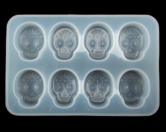 8 Cavity Sugar Skull Halloween Cabochon Silicone Mold, Resin Casting Mold UV Resin, Embellishment Epoxy Crafts Tumbler Mold, Decoration Mold