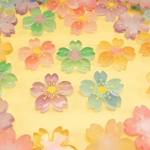 Assortiment de 6 cabochons de fleurs de sakura phosphorescentes pastel, cabochons de flore en résine 26 mm, décoration de moule shaker, slime, résine phosphorescente