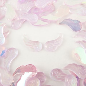 SALE 10 Miniature Iridescent Left Purple Wing Only Cabochons, Resin Angel Cabs, Shaker Mold Embellishment Bits, Nail Art Decoration