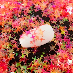 Dreamy Pink Punch Mix Iridescent Star Glitter, 2-6mm Resin Supplies Kawaii Decoden Clear Glitter, Epoxy UV Resin Embellishment, Nail Art