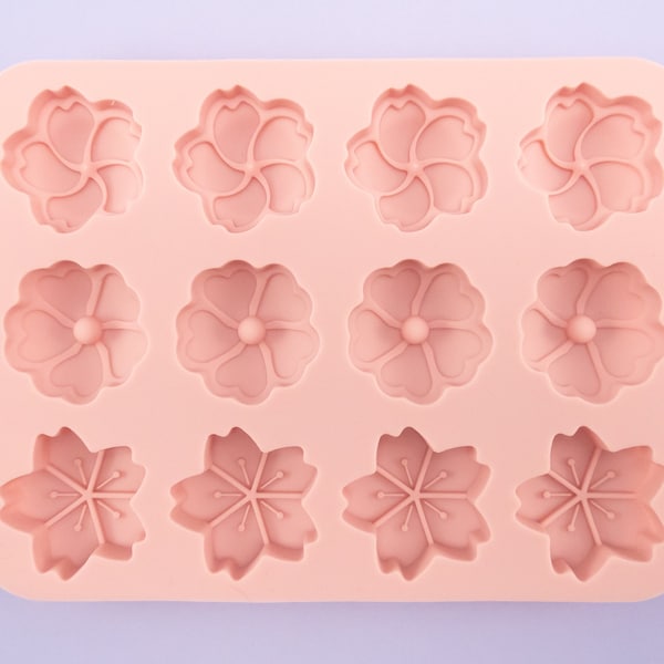 12 piece Sakura Cherry Blossom Flower Silicone Mold, Resin Casting Mold Resin, Embellishment Epoxy Crafts Tumbler Mold, Floral Food-grade