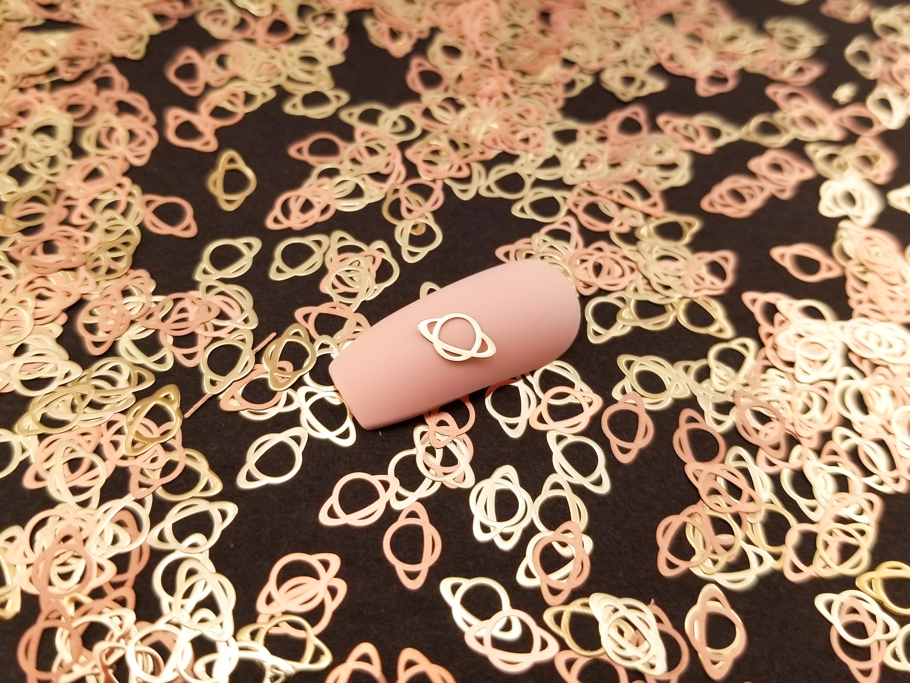 7mm Gold Toned Metal Kawaii Saturn Cabochons, Cute Nail Art